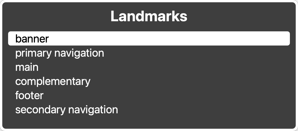 VoiceOver Rotor with six landmarks, including primary and secondary navigation