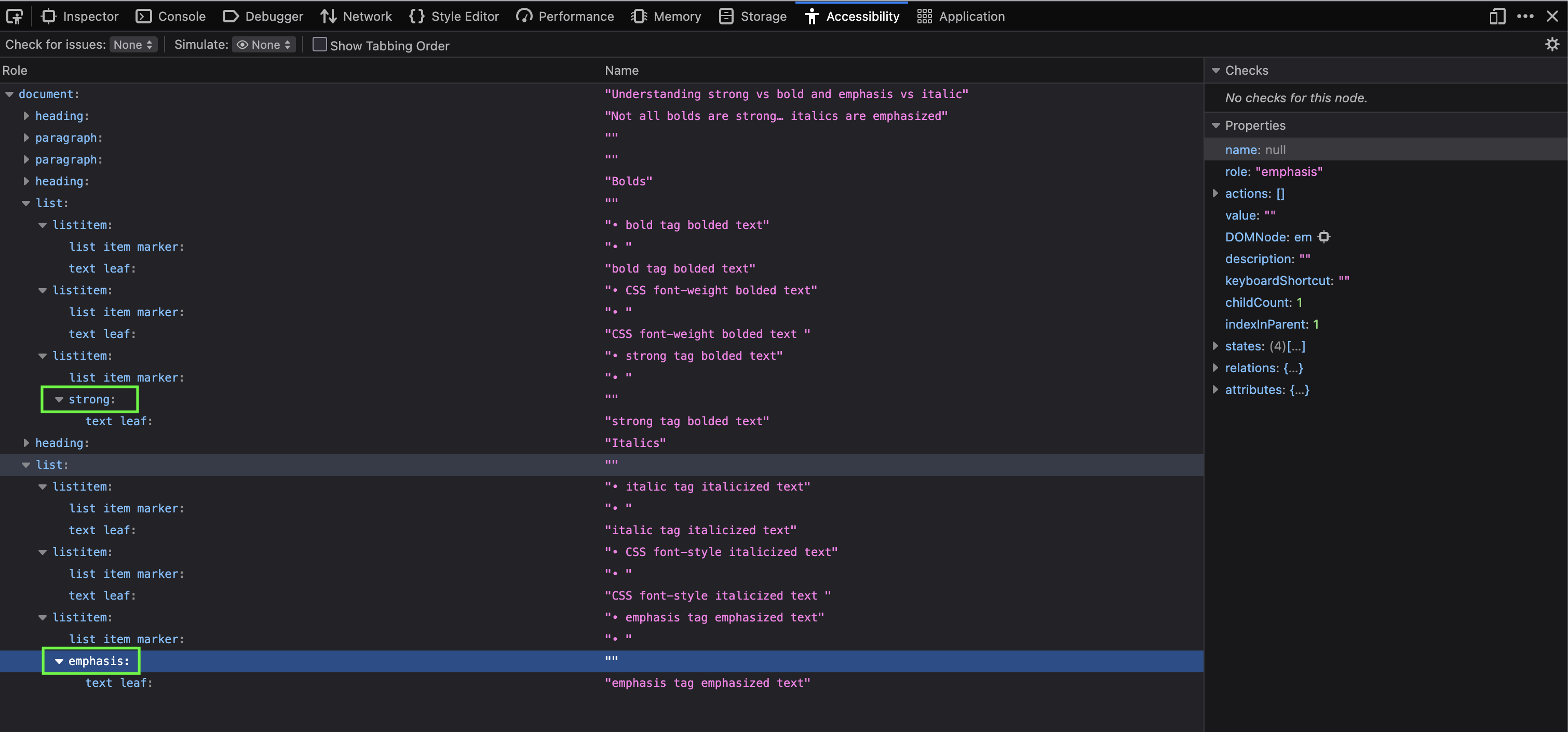 Accessibility tree in Firefox